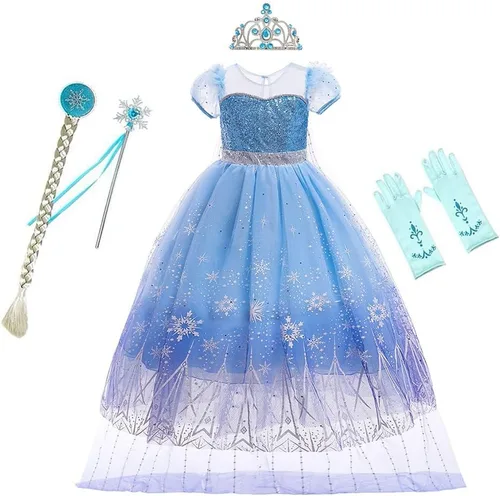 Vista 23 de Frozen - Vestido de princesa Elsa para niñas, disfraz de Halloween, Navidad, cumpleaños, fiesta, vestido de tul con accesorios