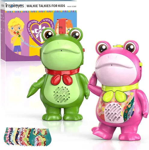 Vista 15 de Inspireyes Walkie Talkies para niños recargables, juguetes para niños y niñas de 3 a 12 años, paquete de 2 radios bidireccionales de largo alcance