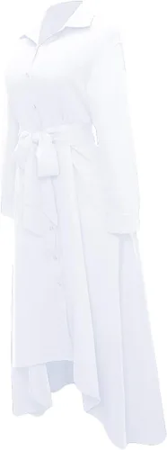 Vista 5 de VERWIN Vestido largo de manga larga para mujer, holgado, elegante, con botones, con bolsillos y cinturones