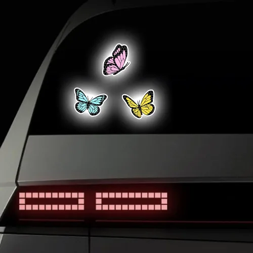 Vista 16 de Juego de 3 calcomanías reflectantes de alta intensidad para automóvil, diseño de mariposa, decoración de coche, impermeable, parachoques de coche