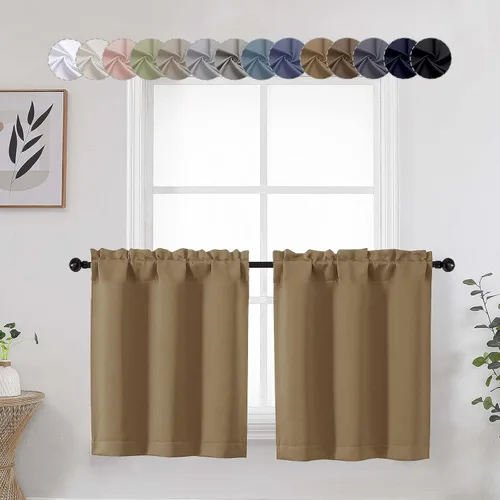 Vista 43 de Aqua Cafe - Juego de 2 paneles de cortinas opacas de 24 pulgadas de largo, con aislamiento térmico suave y sólido, para ventanas de baño, sótano
