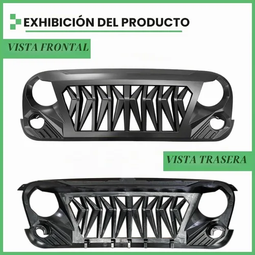 Vista 3 de Rejilla de tiburón para Jeep Wrangler JK JKU Rubicon Sahara Sport 07-18 Parrilla delantera negra mate para Jeep Wrangler 2007-2018