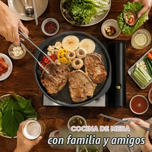 Vista 2 de TECHEF - Sartén antiadherente coreana para barbacoa, sartén KBBQ, sin PFOA, apto para horno lavavajillas, fabricado en Corea (negro)