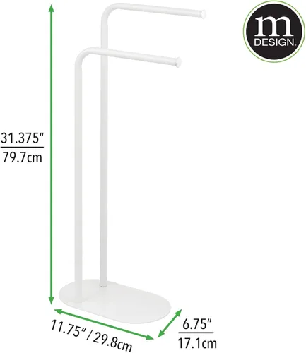 Vista 6 de mDesign Toallero alto independiente de acero inoxidable – 2 niveles minimalistas soportes de pedestal para cocina y baño – Estantes para baño
