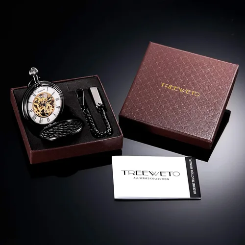 Vista 7 de Reloj de bolsillo mecánico de dragón antiguo con cadena