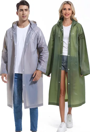 Vista 43 de 2 abrigos de lluvia de Borogo para adultos, chaquetas de lluvia reutilizables para hombres y mujeres