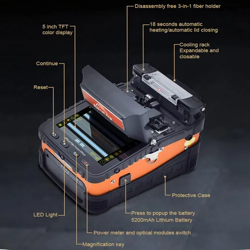 Vista 3 de Signal fire Empalmador de fusión de fibra óptica, SM&MM Máquina de empalme de soldadura óptica de fibra FTTH inteligente automática con pantalla LCD
