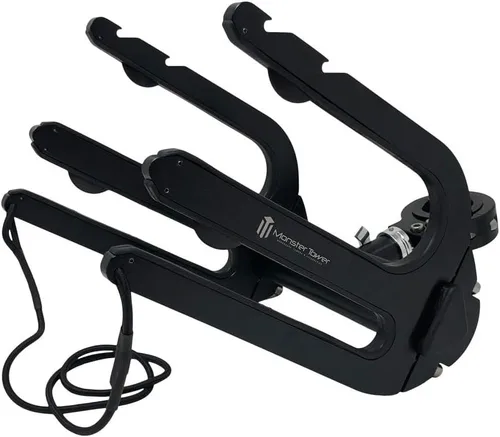 Vista 2 de Monster Tower Wakeboard Wakesurf Rack con soporte retráctil - liberación rápida, ajuste universal, rotación de 360°, parachoques de goma, cable