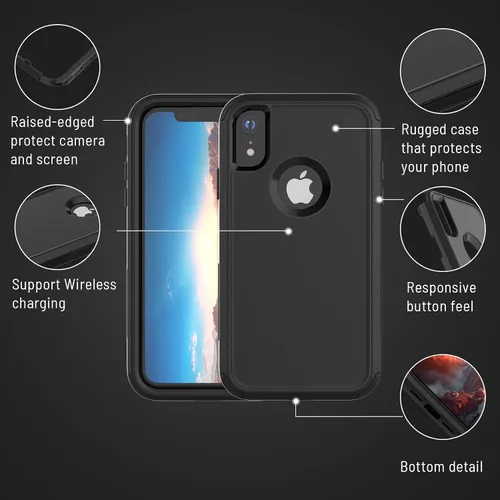 Vista 6 de X-belmox Funda para iPhone XR [a prueba de caídas] [a prueba de golpes] Funda de protección contra caídas de servicio pesado de 3 capas para iPhone