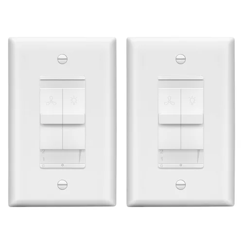 Vista 8 de LIDER - Interruptor de luz combinado y control de ventilador de 3 velocidades, interruptor combinado de luz y ventilador, un solo polo, 120 V, 2.5A