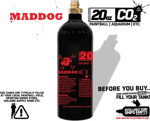 Vista 4 de Maddog 20 Oz Refillable Aluminum CO2 Paintball Tank - Aquarium Bottle - Ships Empty