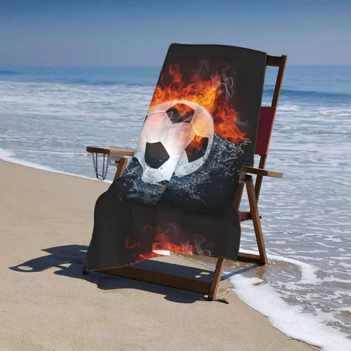 Vista 3 de Decktt Toalla de playa con pelota de fútbol de agua de fuego, 32 x 52 pulgadas, toalla de camping de microfibra de secado rápido, súper absorbente