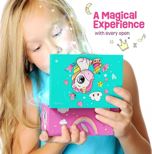 Vista 5 de Pretty Me Joyero musical de unicornio para niños, regalos de unicornio para niñas pequeñas, niños pequeños, de 3 a 8 años, el mejor regalo