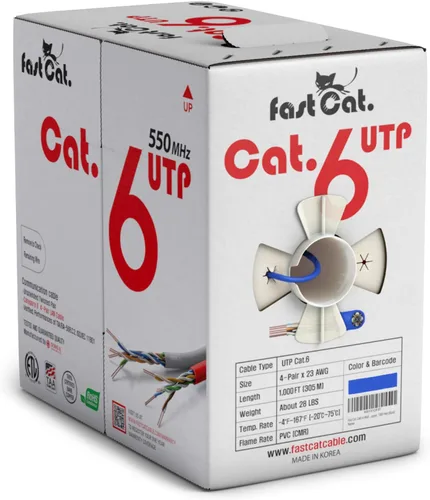 Vista 10 de fast Cat. Cable de Ethernet Cat6 de 1000 pies - 23 AWG, CMR, PoE++ (4PPoE) Cable de cobre sólido aislado no blindado Cat 6 con separador de cruz que
