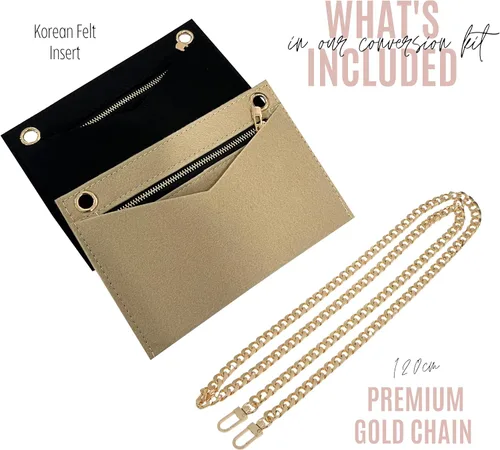 Vista 8 de Conversion Kit compatible with Monogram Clutch, Insert with 120cm - 47" inches Premium Gold Chain, Wristlet Insert Wallet on Chain (Lime)