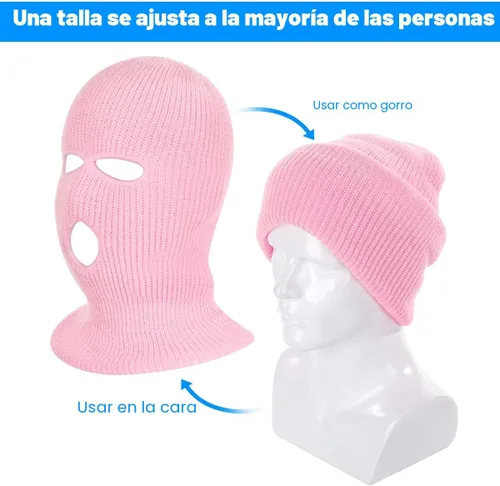 Vista 3 de 2 piezas de 3 agujeros de cara completa máscara de esquí máscara de invierno pasamontañas gorra cubierta de la cara cubierta de la cara cubierta