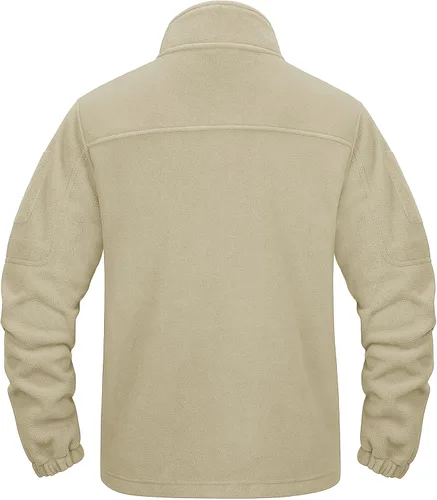 Vista 2 de CRYSULLY Chaqueta de forro polar táctica con cremallera completa para hombre, abrigo de invierno con múltiples bolsillos