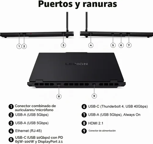 Vista 16 de Lenovo Legion 5 15.1" RTX 5070 Intel Core i9-14900HX Gaming OLED Laptop