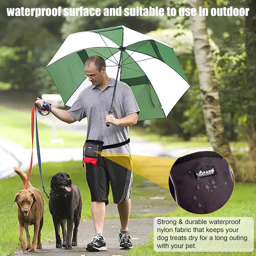 Vista 5 de LIOPARD Bolsa de golosinas para perros, control con una mano, múltiples estilos de uso, apertura inclinada, ideal para pasear y entrenar perros Rojo