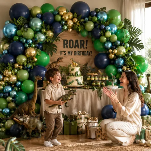 Vista 2 de Kit de guirnalda de globos azules y verdes de 134 piezas, kit de arco de globos azul marino, verde oscuro y dorado con globos cromados metálicos