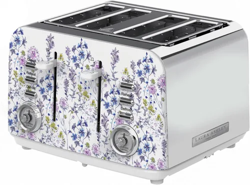 Vista 11 de VQ Laura Ashley China Rose - Tostadora de 4 rebanadas de acero inoxidable Tostadora multifuncional de bagels y pan de 4 rebanadas con modo