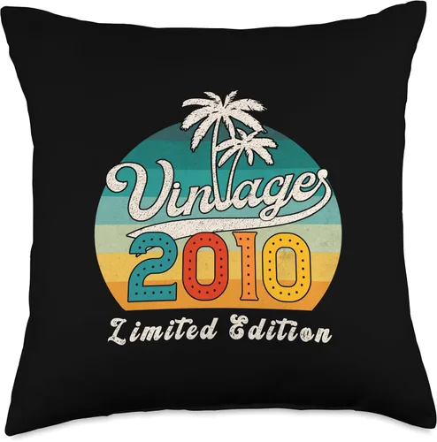 Vista 4 de Vintage 2010 Birthday Gift for Men Women 16 Years Retro Palm Throw Pillow