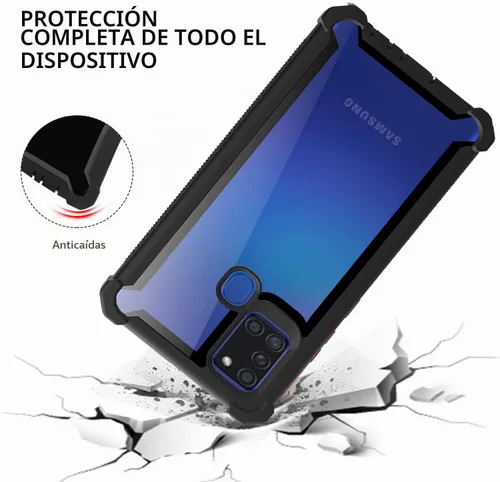 Vista 4 de Asuwish Funda de teléfono para Samsung Galaxy A21S, resistente, a prueba de golpes, dura, a prueba de caídas, protección de cuerpo completo Negro
