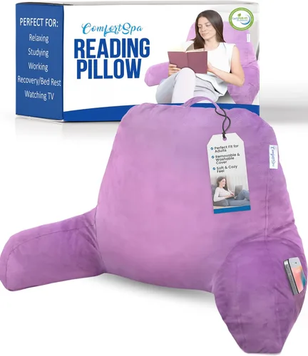 Vista 12 de ComfortSpa - Almohada de lectura para cama tamaño adulto, almohada de respaldo con brazos, bolsillos y funda lavable; Úsela como almohada de cama