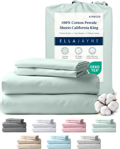 Vista 13 de Ella Jayne Sábanas de percal tamaño individual (3 piezas) Permium 100% algodón percal TC300, colección de lujo de hotel, bolsillos profundos y juego