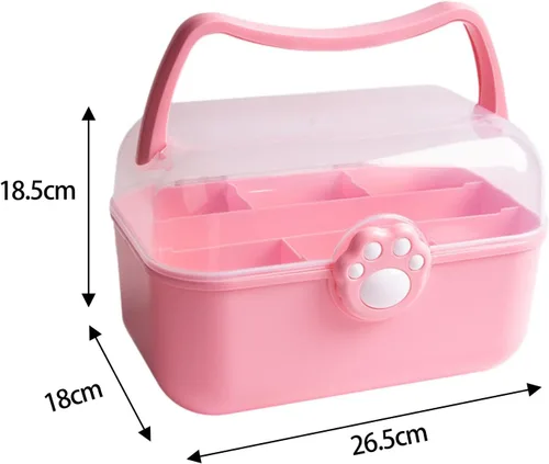 Vista 3 de JISADER Caja de costura portátil multiusos con asa, organizador de manualidades con cerradura para suministros de arte, aretes de costura, color rosa