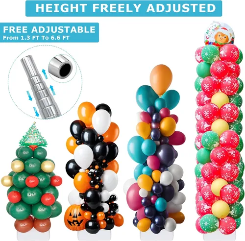 Vista 2 de Juego de 2 soportes de columna de globos para piso, kit de soporte de torre de globos actualizado 2025 con base pesada, soporte de globo de metal