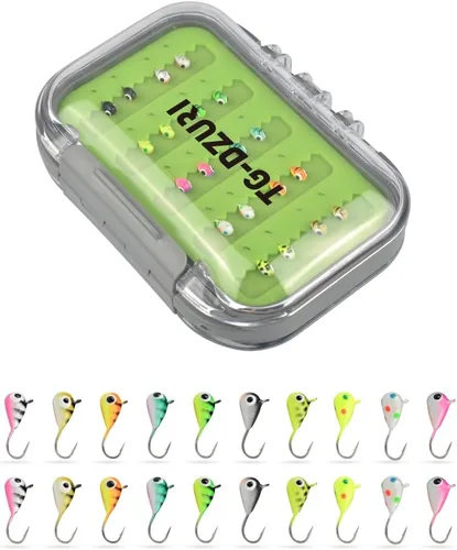 Vista 8 de Kit de Jigs de Pesca en Hielo de Tungsteno, 3.2/4/5mm Gota Lágrima que Brillan en la Oscuridad Señuelos Jigs de Pesca en Hielo con Caja de Jigs