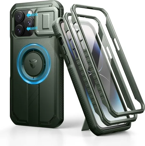 Vista 25 de Dexnor - Funda para iPhone 12 & iPhone 12 Pro con tapa deslizante para cámara, soporte ajustable y protector de pantalla integrado, carcasa