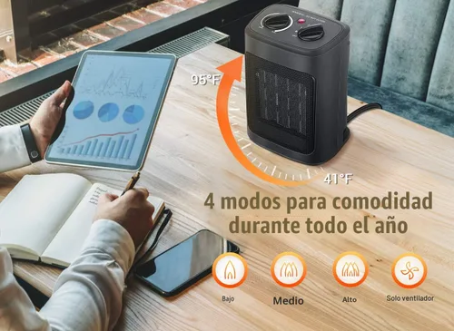 Vista 2 de Calentador de espacio, calentadores eléctricos portátiles de 1500 W para interiores con termostato, pequeño calentador de habitación de cerámica