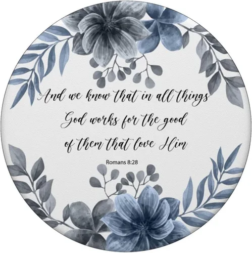 Vista 3 de Romans 8 28 Azul Cristiano Biblia Verso Cita para Mujeres PopSockets Swappable PopGrip