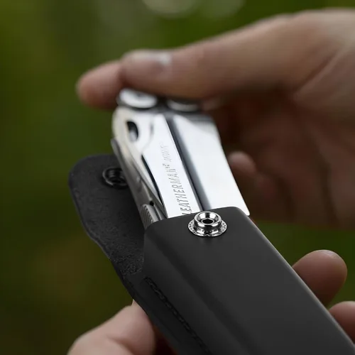 Vista 4 de Funda de cuero para cuchillos de bolsillo, estuche plegable de 4 pulgadas, funda multiherramienta duradera con cierre a presión y trabilla