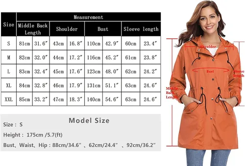 Vista 6 de Alebame Womens Long Raincoat Lightweight Rain Jackets Waterproof Windbreaker Drawstring Rain Protection