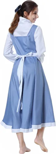 Vista 3 de Disfraz de sirvienta para mujer, vestido de cosplay, delantal Azul