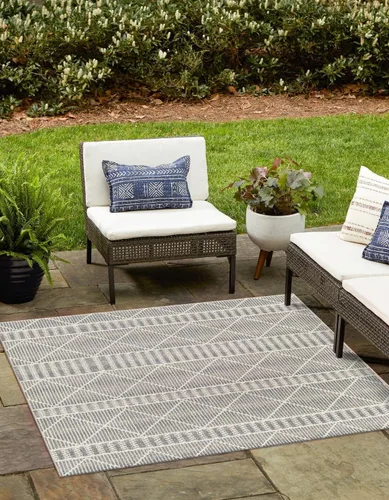 Vista 15 de Unique Loom Outdoor Trellis Collection - Alfombra de área - Dalyan (2 x 3 pies 1 pulgada, rectangular, azul/marfil)