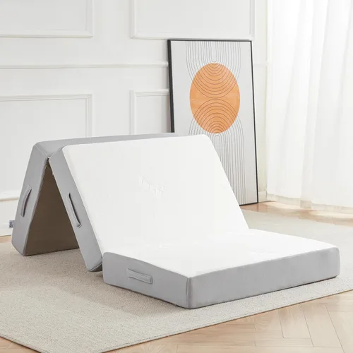 Vista 9 de Lazyzizi Colchón plegable, de espuma viscoelástica de 4 pulgadas, triple pliegue con funda de tela de fibra de bambú transpirable, colchón plegable