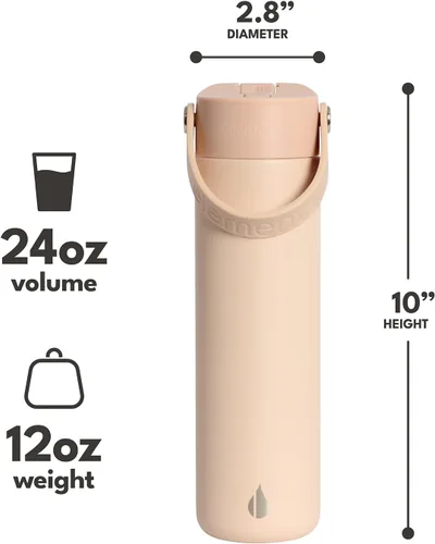Vista 2 de Elemental Botella de agua aislada de 24 onzas con popote, botellas de agua con núcleo de acero inoxidable 100% a prueba de fugas para viajes, Beige