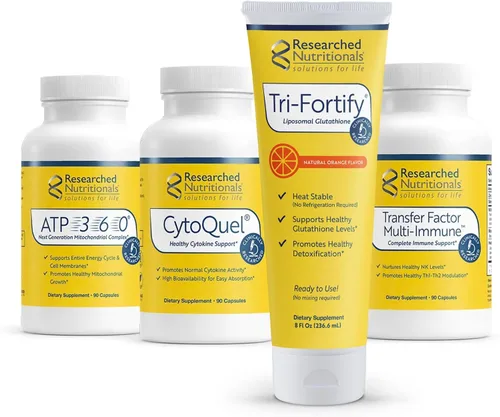 Vista 7 de Researched Nutritionals Kit de base – Tri-Fortify glutatión liposomal (450 mg) sandía, factor de transferencia multi inmune, ATP 360 y CytoQuel