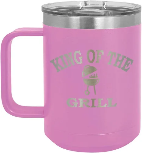 Vista 5 de King Of The Grill Black Taza de café de 15 oz con tapa deslizante Taza de café de viaje aislada Idea de regalo para barbacoa y parrilla