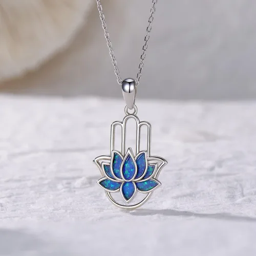 Vista 2 de Hamsa Hand Necklace for Women,925 Sterling Silver Hamsa Lotus Evil Eye Pendant Hand of Fatima Tree Elephant Necklaces,Hamsa Hand of Fatima Amulet