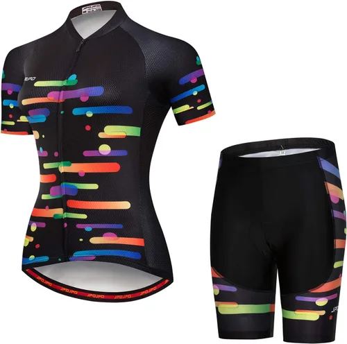Vista 74 de Camiseta de ciclismo para mujer, manga corta y pantalones cortos de ciclismo acolchados para verano