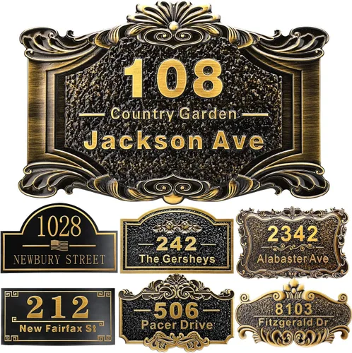 Vista 23 de Placa personalizada de dirección de casa de 12 pulgadas, números fundidos para exteriores, placa de señal de dirección personalizada con nombre