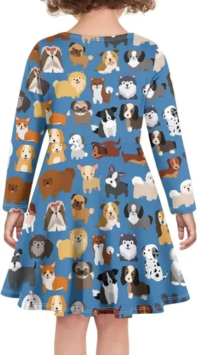Vista 5 de ZPINXIGN Vestido de otoño para niñas, vestido de manga larga, vestido de patinadora, lindo atuendo para fiesta casual