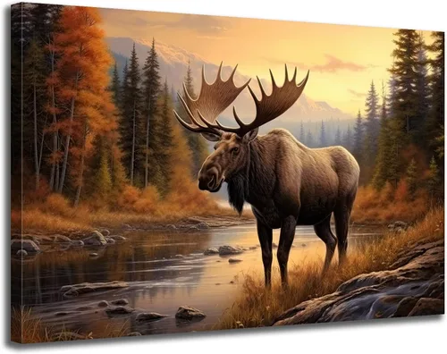 Vista 7 de GLOKAKA Arte abstracto de pared con diseño de oso marrón en la montaña Giclée, póster con imagen de bosque y montaña rocosa, obra de arte