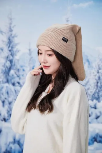 Vista 7 de Lindo gorro de conejo para mujer, gorro de invierno con diseño de conejo de ganchillo Y2K, gorro de invierno cálido con calavera para esquí