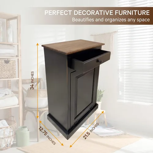 Vista 3 de Peaceful Classics Gabinete de basura – Armario escondido hecho a mano para botes de basura – Papelera decorativa para baño, papelera de oficina